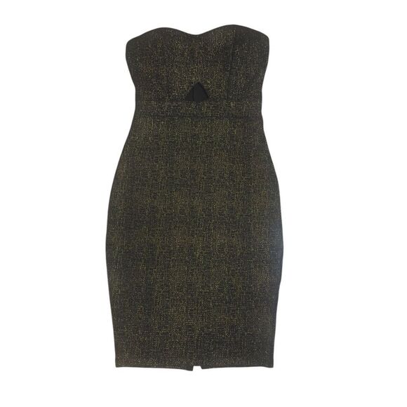 Windsor Elegant Black & Gold Metallic Strapless Mini Dress Size S Chico - Picture 3 of 13
